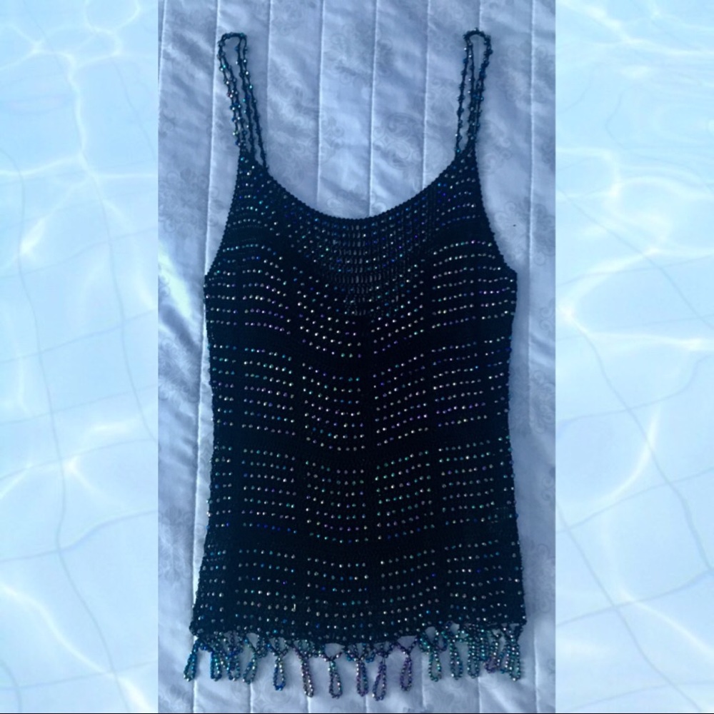 Crochet top with color and reflective beads
